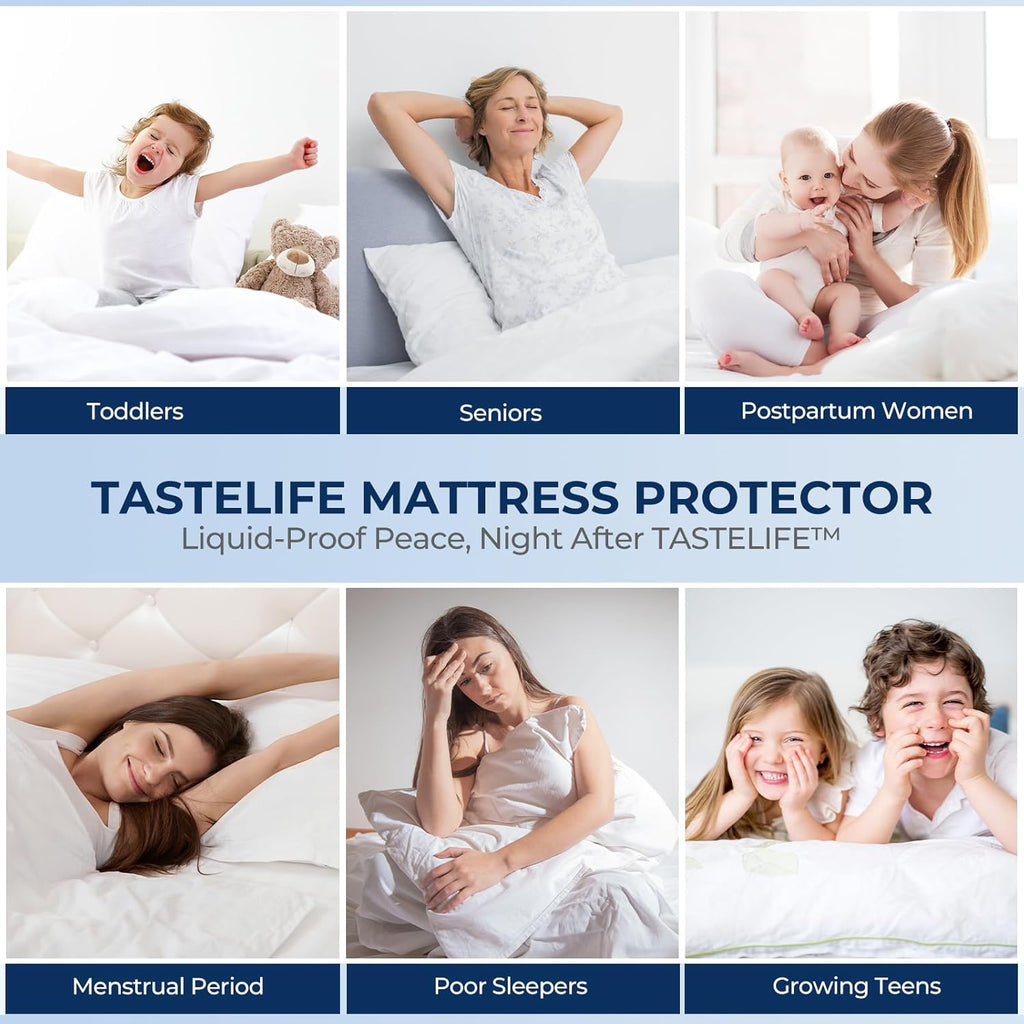 TASTELIFE Queen Size Mattress Protector - Waterproof & Breathable Cooling Cover, Deep Pocket Fits 8-21”