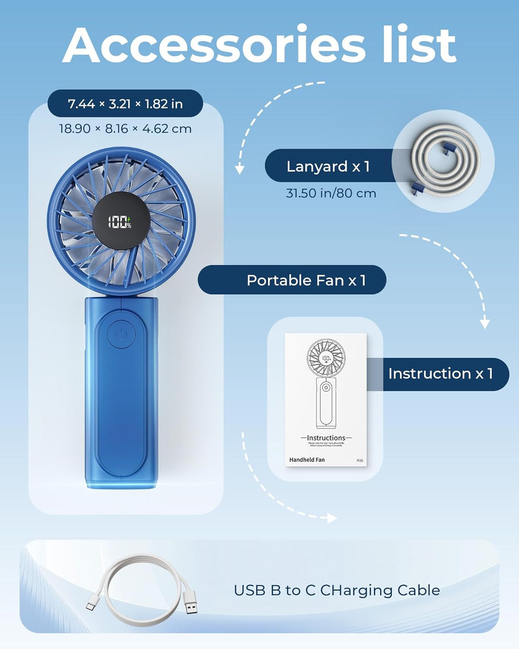 Skiennix Handheld Fan - Portable 4000mAh Rechargeable Mini Desk Fan | 180° Foldable, 6 Speed, Ultra Quiet