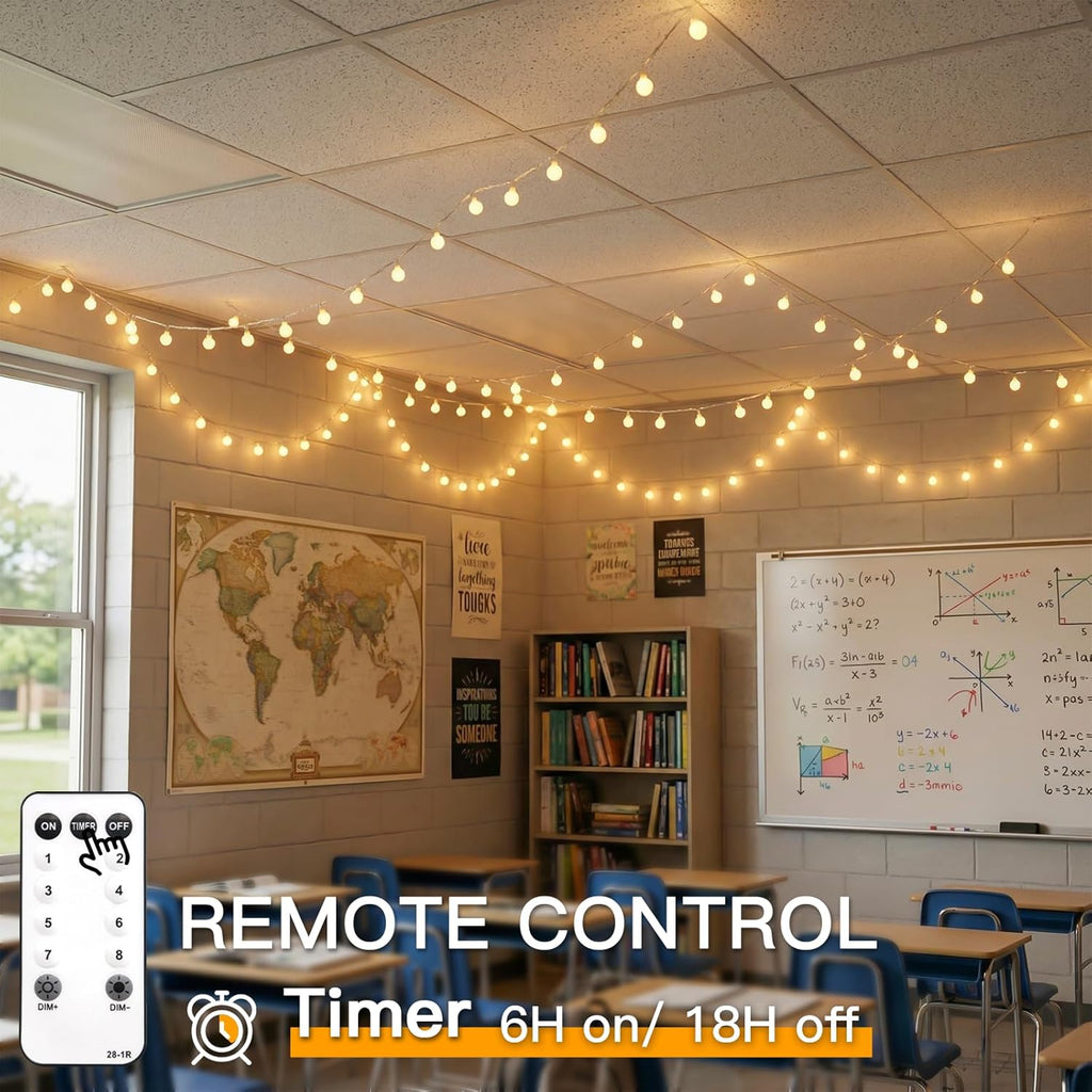 Suddus 33ft Connectable Globe String Lights - 100 LED Indoor Fairy Lights with Remote | Warm White Decor