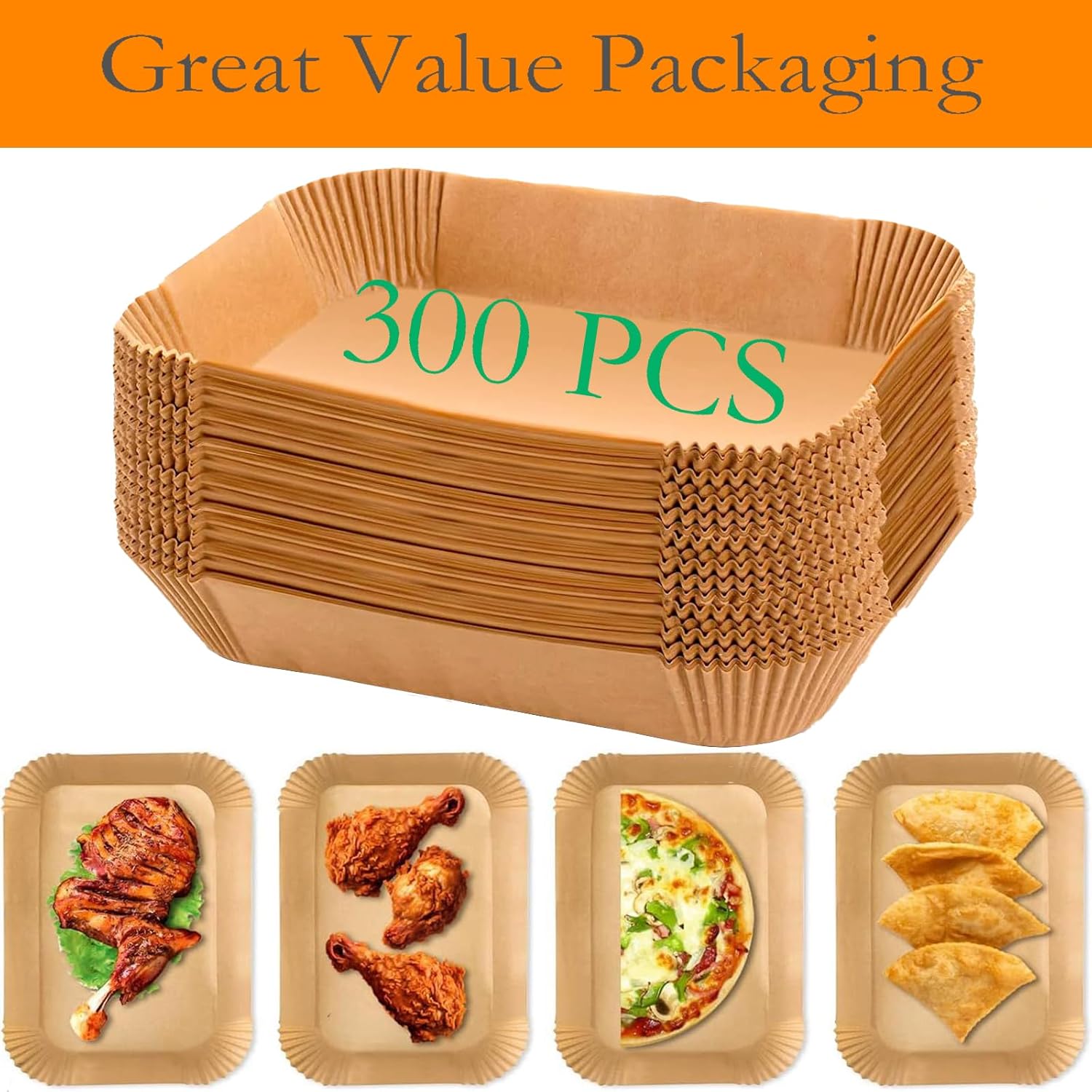 Ninja Air Fryer Liners - 300 PCS Disposable Baking Paper for 8-10QT Dual Basket | Food Grade 8.1 x 5.1 Inch