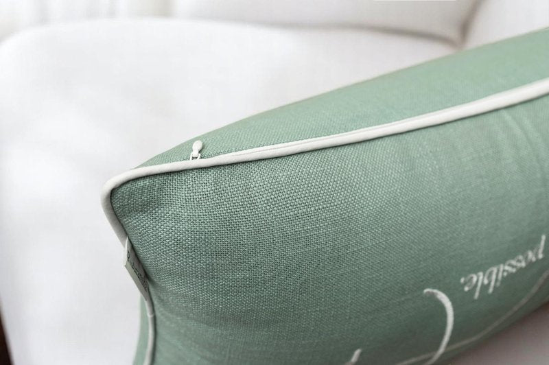 Rudransha Faith Embroidered Lumbar Pillow Cover - 12x20 Light Teal Cotton