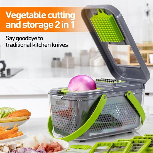 APSARAS USA Pro 18-in-1 Vegetable Chopper - Versatile Food Slicer & Cutter with 1.8L Container for Quick Meal Prep