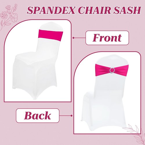 MDS Premium Spandex Chair Sashes - Stretchy Bow Covers with Buckle Slider | Pack of 25 - Magenta