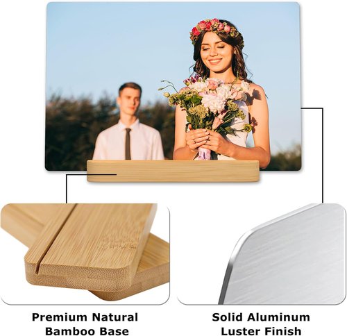 Custom Metal Photo Prints | Personalized Picture Gifts with Natural Bamboo Base - Ready to Hang Art