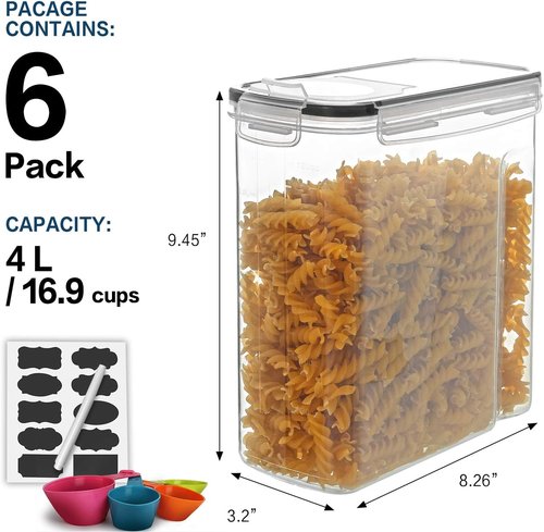 MCIRCO Cereal Container Set - Airtight Food Storage Dispensers with Measuring Tools | 4L (135.2oz) - Set of 6