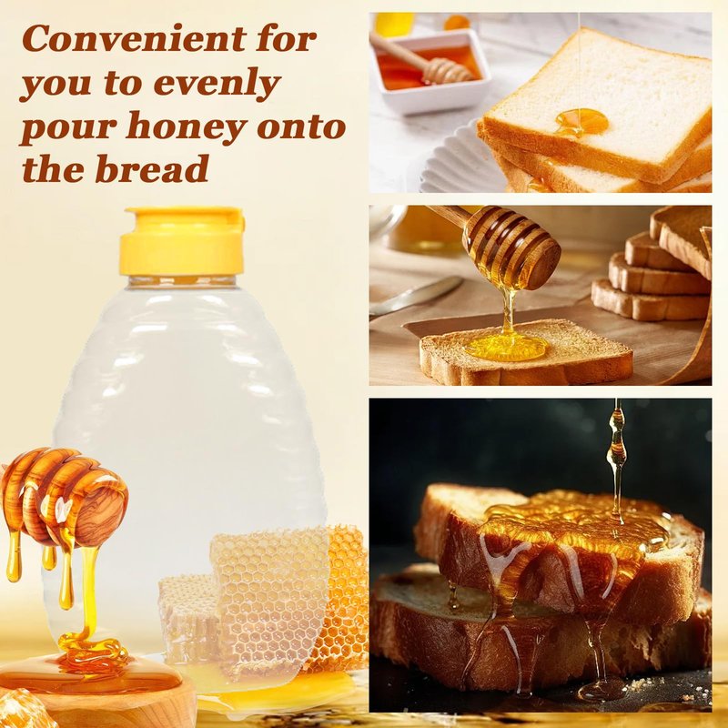Hyuetrsa 32 Pcs 8.8 oz Clear Plastic Honey Bottles, Empty Honey Bottles with Caps Plastic Skep Style Jar Refillable Honey Containers,Leakproof Honey Containers Holders for Storing Dispensing,Yellow