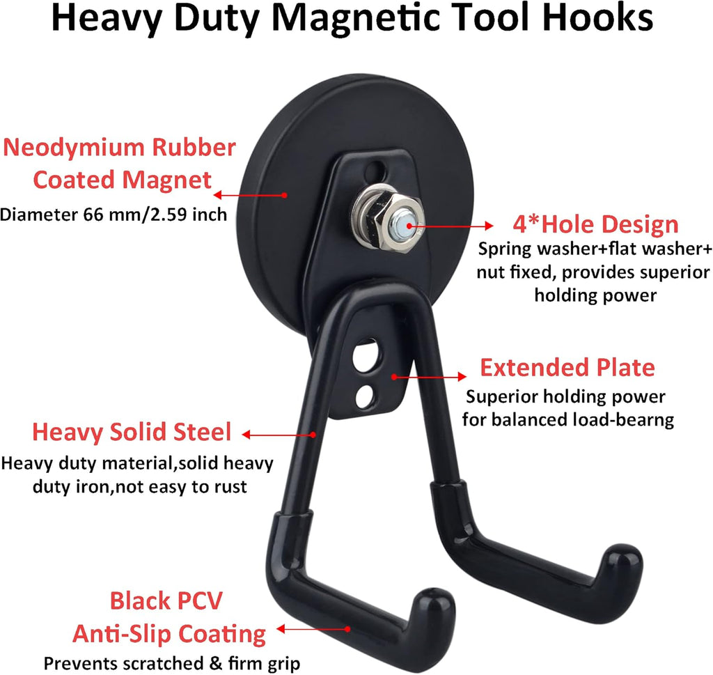 ULIBERMAGNET Large Magnetic Hooks - Heavy Duty Storage Solution for Tools & Garage | 2 Pack (Black)
