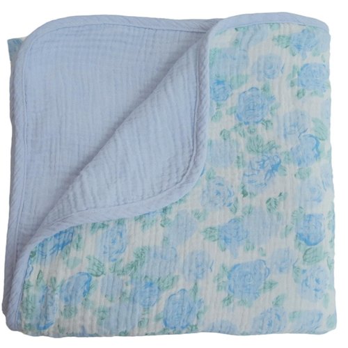 JoyTrek 100% Cotton Muslin Baby Blanket,Reversible Receiving Blanket for Girls,Premium Organic Cotton Crib Quilt for Newborns Toddlers,Soft&Durable for Nursery,Tummy Time,Blue Rose 47x47in