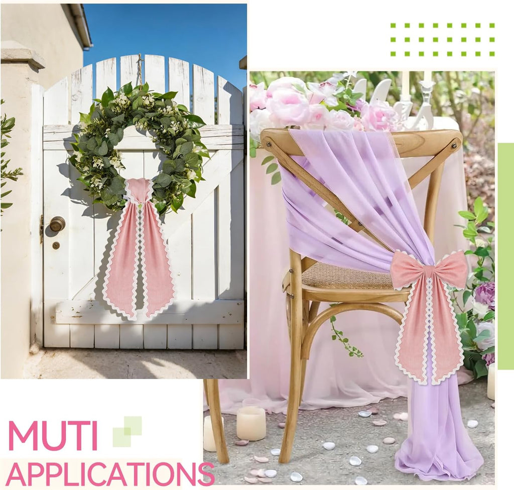 Skiennix Scalloped Wreath Sash - Ruffle Ribbon Bow for Front Door Decor | Pink & White, 2 Pcs