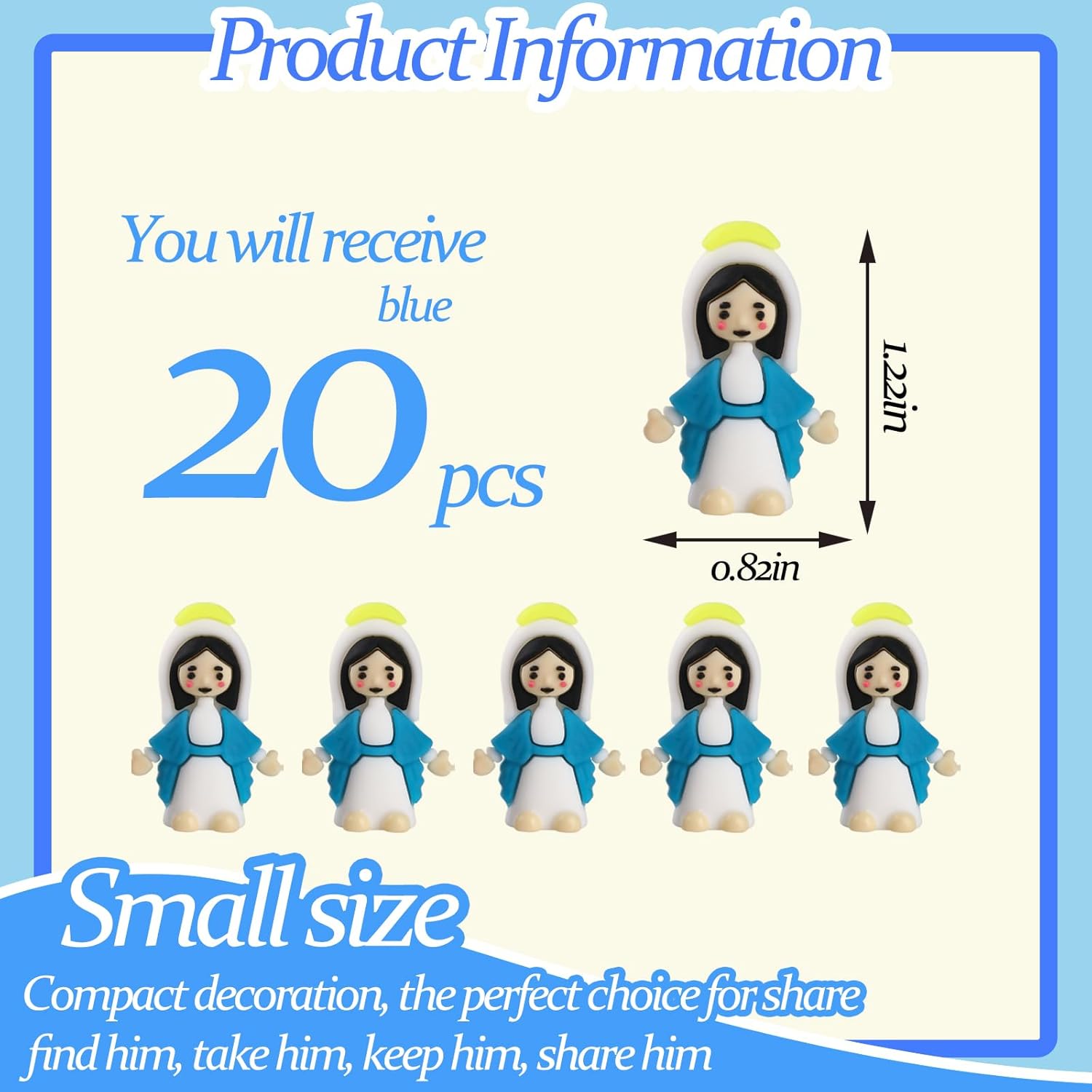 Virgin Mary Figurines by [Brand Name] - 20 Mini Christ Figures for Sunday School & Easter Gifts - Blue