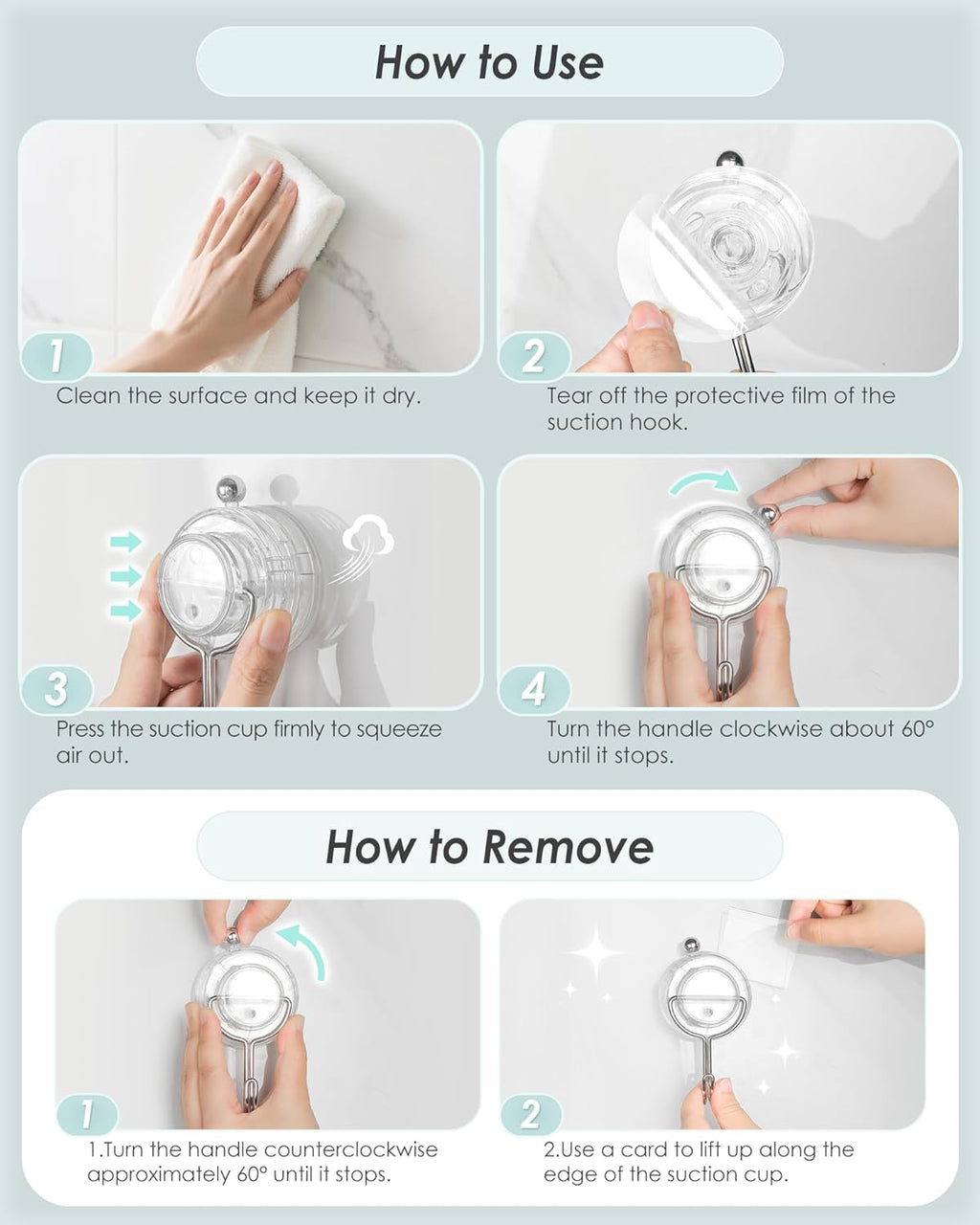Upgrade Suction Cup Hooks by [Brand Name] - Heavy Duty Clear Towel Hooks for Bathroom | 4 Pack