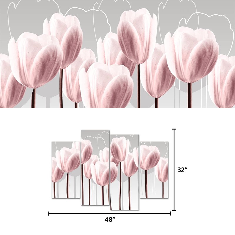 Visual Art Decor Floral Canvas Wall Art Pink Tulip Wall Decor, Pink Flower Painting Living Room Bedroom Home Wall Decoration Framed Artwork 34inx48in