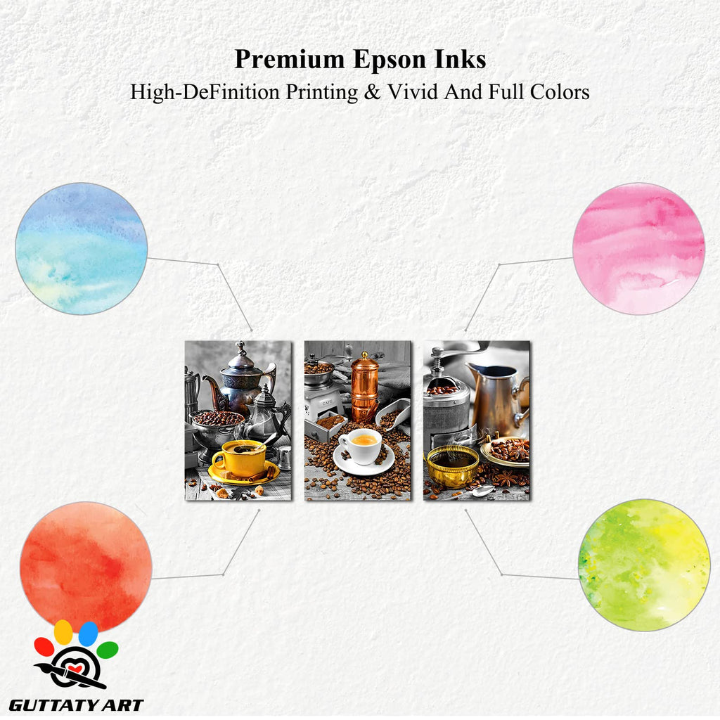 GUTTATY Dining Room Kitchen Canvas Wall Art - Modern Coffee Wall Decor, Beans Canvas Prints Ready to Hang 12"x18", 3-Piece Set