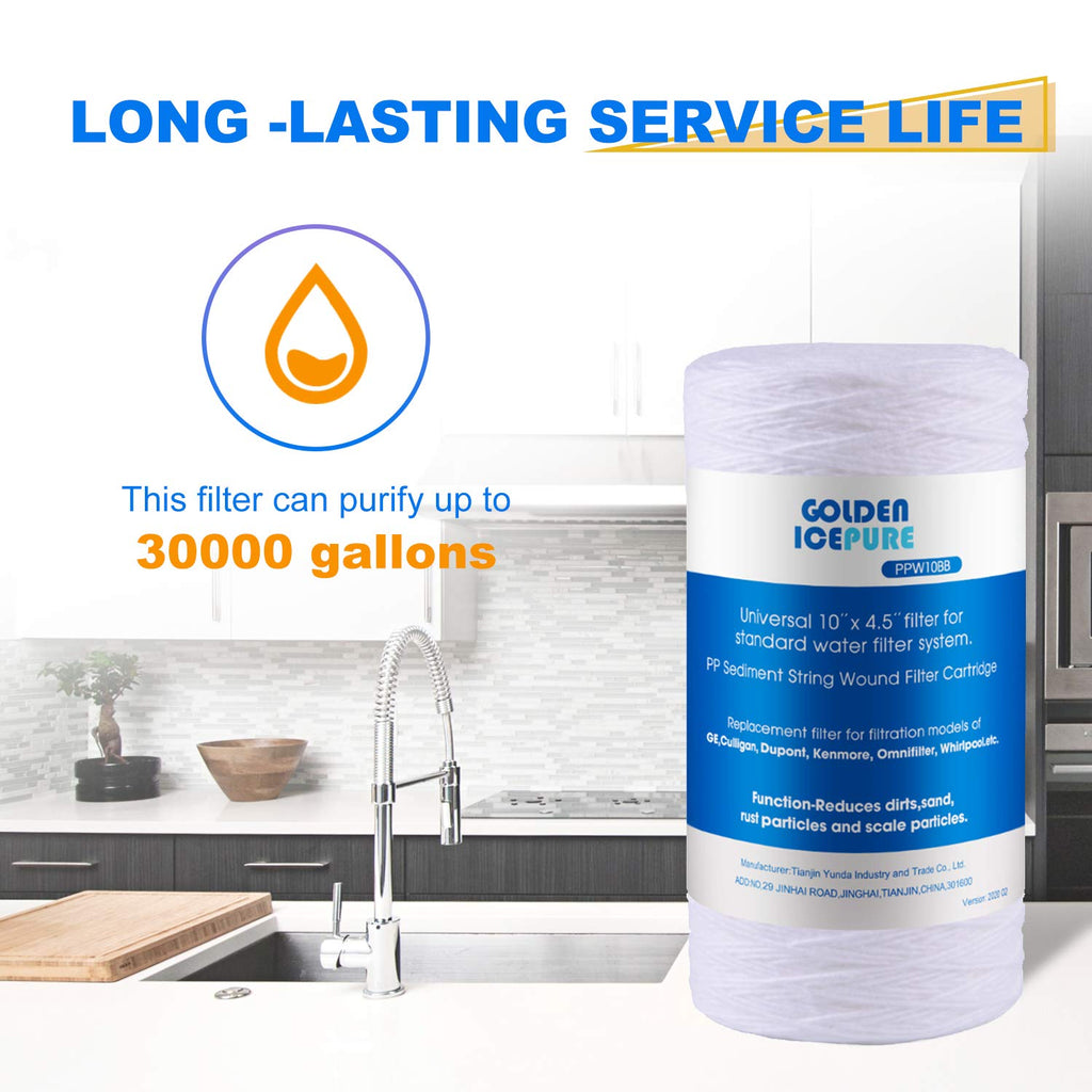 GOLDEN ICEPURE 5 Micron 10”4.5'' Whole House Sediment String Wound Water Filter Replacement filter for 84637, WPX5BB97P, PC10, 355214-45, 355215-45, WP10BB97P, WP5BB97P, 2PACK
