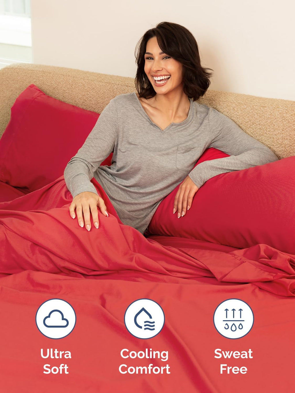 Skiennix Extra Deep Full Sheet Set | 6-Piece Breathable Cooling Bedding - Luxurious Red, Soft & Wrinkle-Free