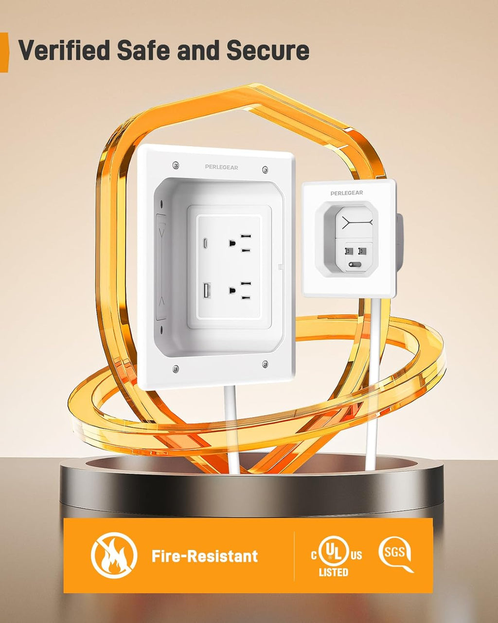 Perlegear In-Wall Cable Management Kit - USB & Type C Ports for Wall-Mounted TVs | Includes Drill Templates & Dust Bags