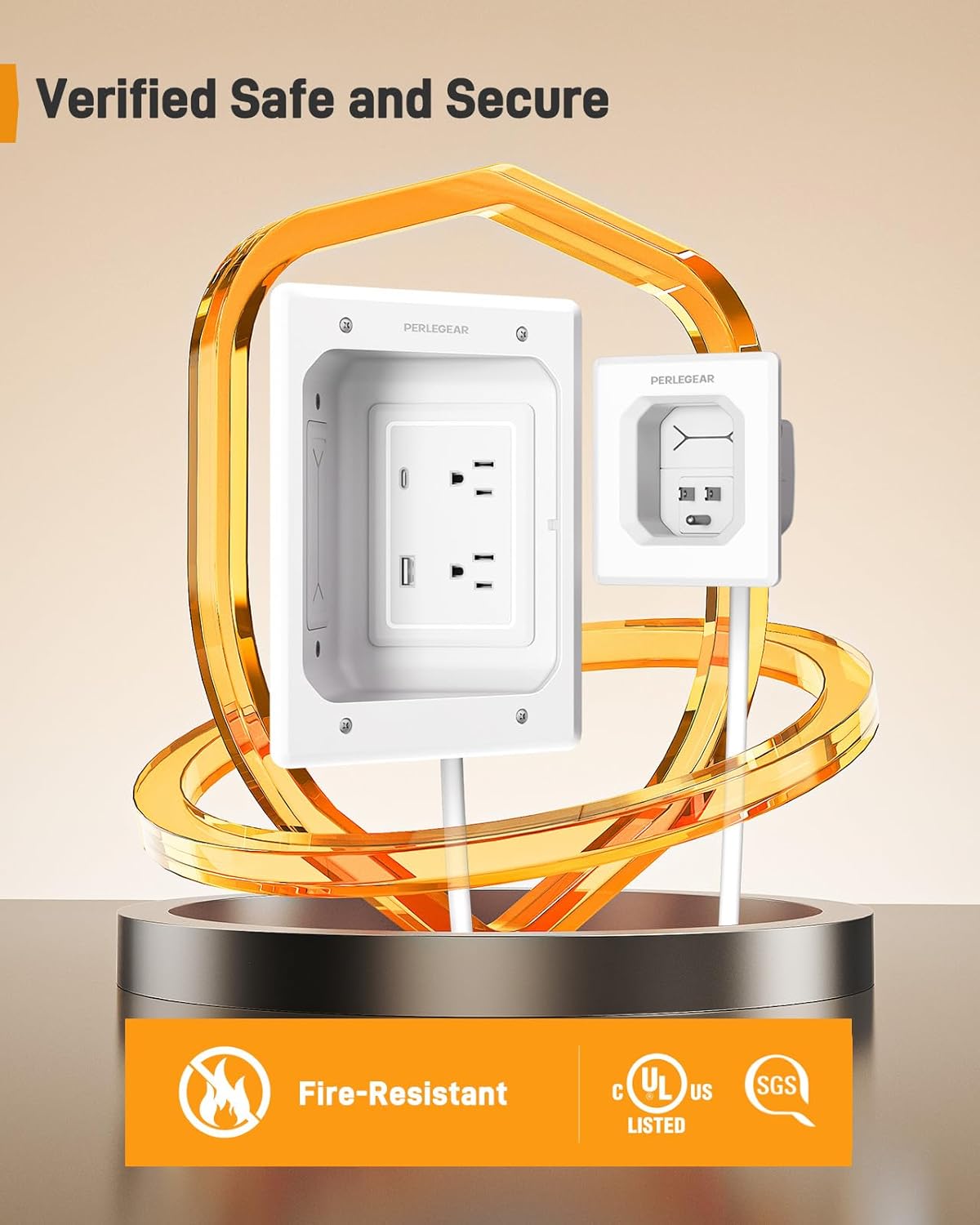 Perlegear In-Wall Cable Management Kit - USB & Type C Ports for Wall-Mounted TVs | Includes Drill Templates & Dust Bags