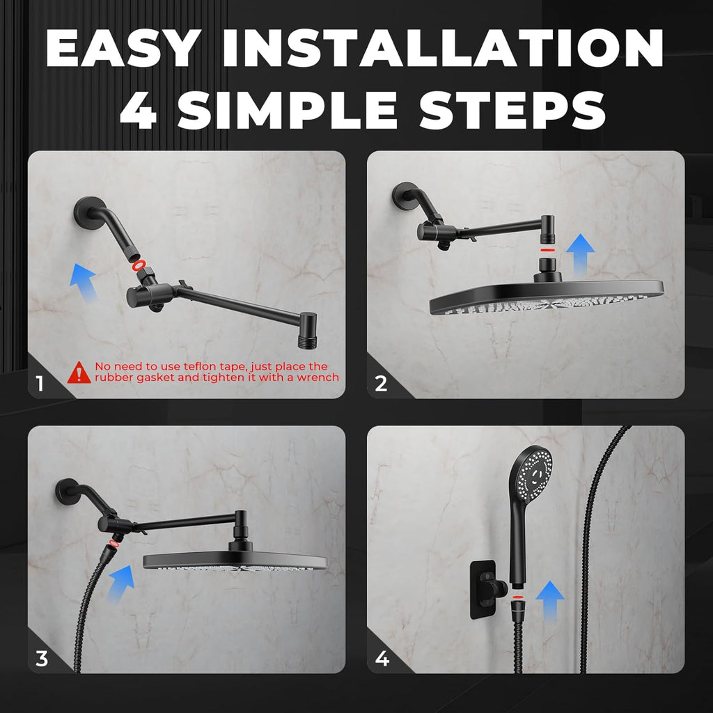 Skiennix Wide Rain Shower Head - 5 Modes Handheld Showerhead Combo with High Pressure | Adjustable Black Design