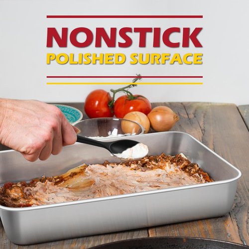 Leonyo Stainless Steel Baking Pans - Nonstick Heavy Duty Set of 2 | 12⅓ x 9¾ x 2 Inch Deep Lasagna & Cake Pan