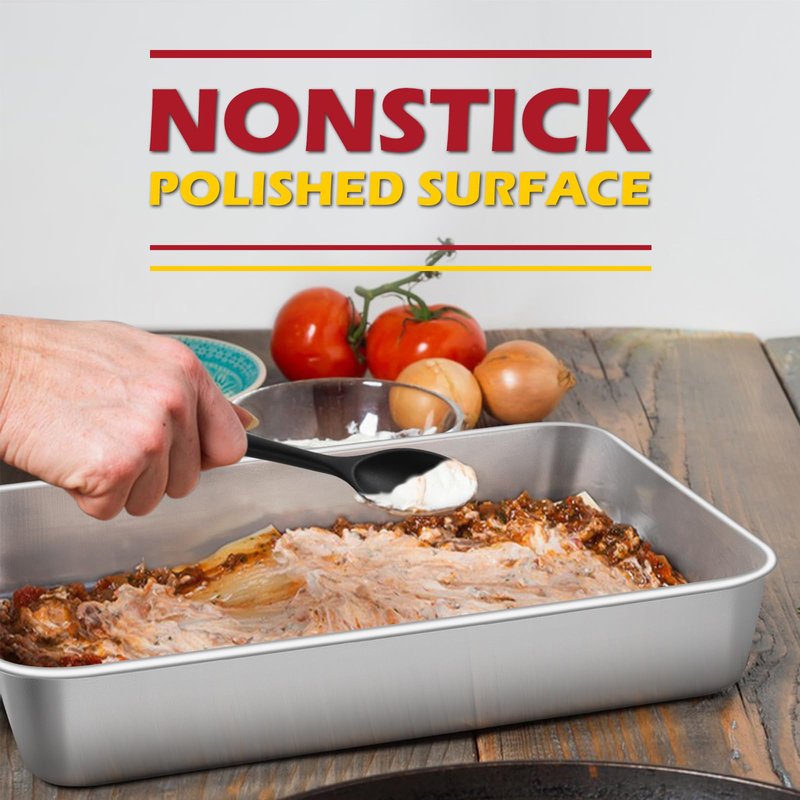 Leonyo Stainless Steel Baking Pans Set of 2, 12⅓ x 9¾ x 2 Inch Cake Pan, Nonstick & Heavy Duty, Deep Rectangular Lasagna Pan Sheet Bakeware for Focaccia, Bread, Brownies, Casseroles Dish