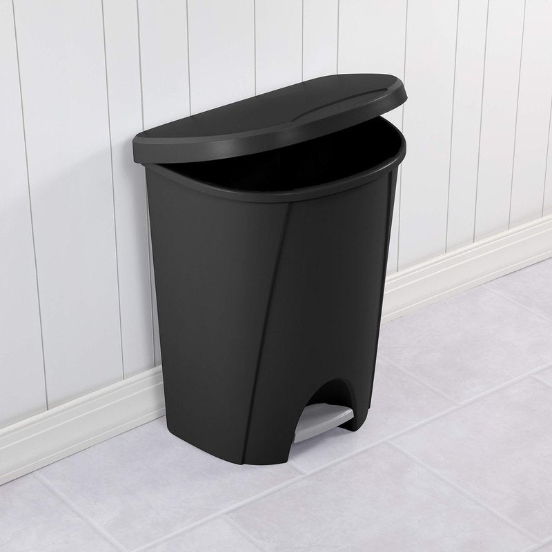 Sterilite 6.6 Gallon StepOn Wastebasket with Lid, Medium Sized Plastic Trash Can for the Kitchen, Bathroom, or Mudroom, Pedal, Black, 4-Pack