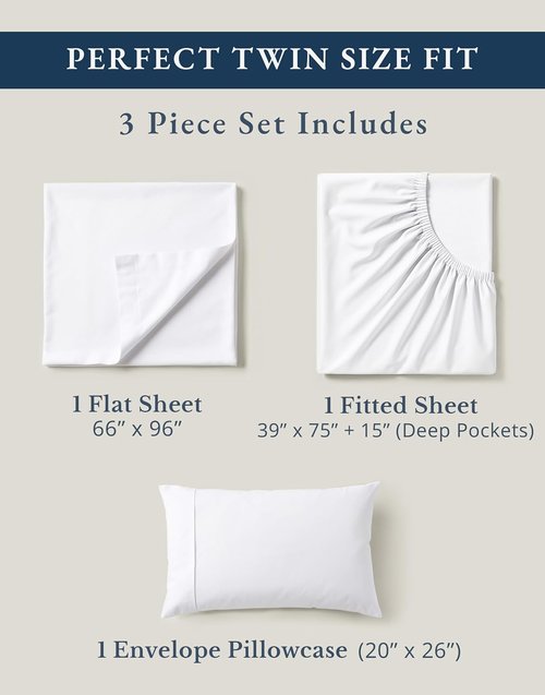 LANE LINEN 100% Organic Cotton Twin Sheets Set - Soft, Breathable Percale Bedding | White, 3-Piece Twin Bed Essentials