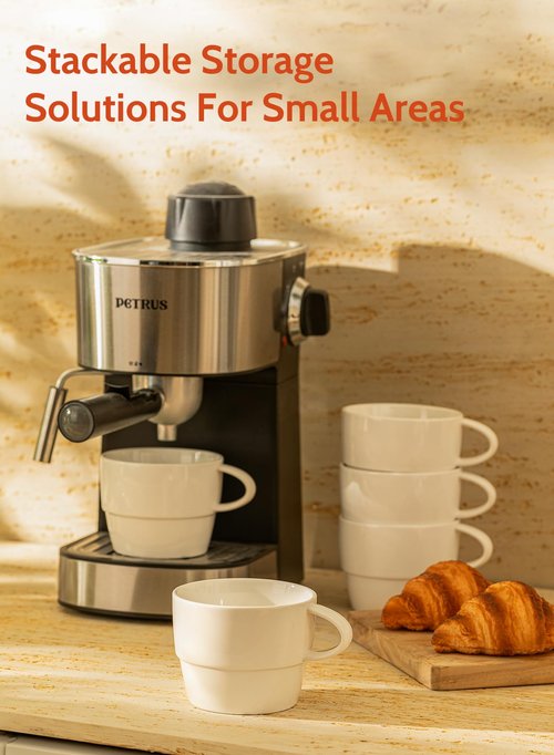 Sweese Porcelain Espresso Cups Set of 6, White Ceramic Espresso Coffee Cups with Handle, 6oz Durable Espresso Coffee Mugs for Home & Cafe