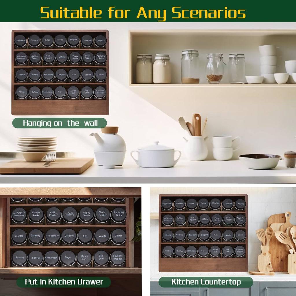 FifanQiQi Bamboo Tiered Spice Rack Organizer for Cabinet,Wooden Seasoning Rack for Countertop, Cupboard, Pantry, Kitchen (Spice Jars Included)
