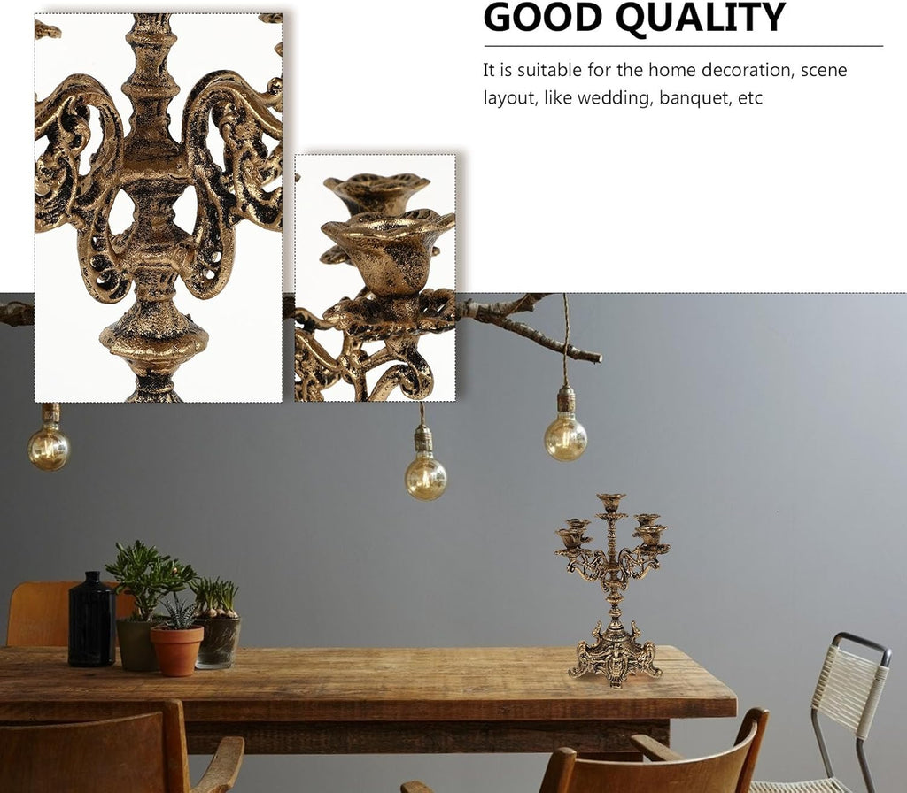 Skiennix Metal Candle Holder - 5 Arms Candelabra for Weddings & Holiday Parties | 12 Inch