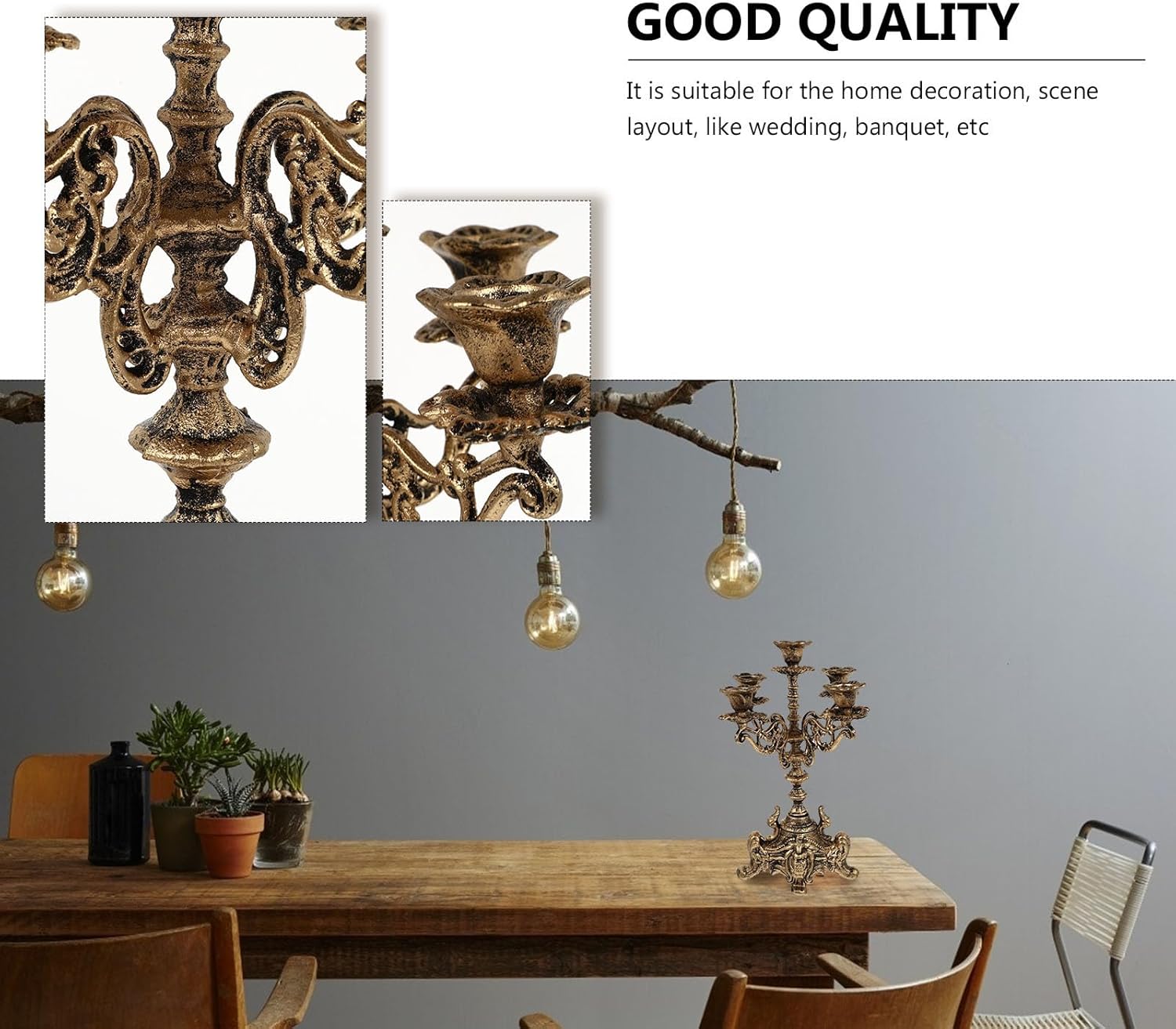 Skiennix Metal Candle Holder - 5 Arms Candelabra for Weddings & Holiday Parties | 12 Inch