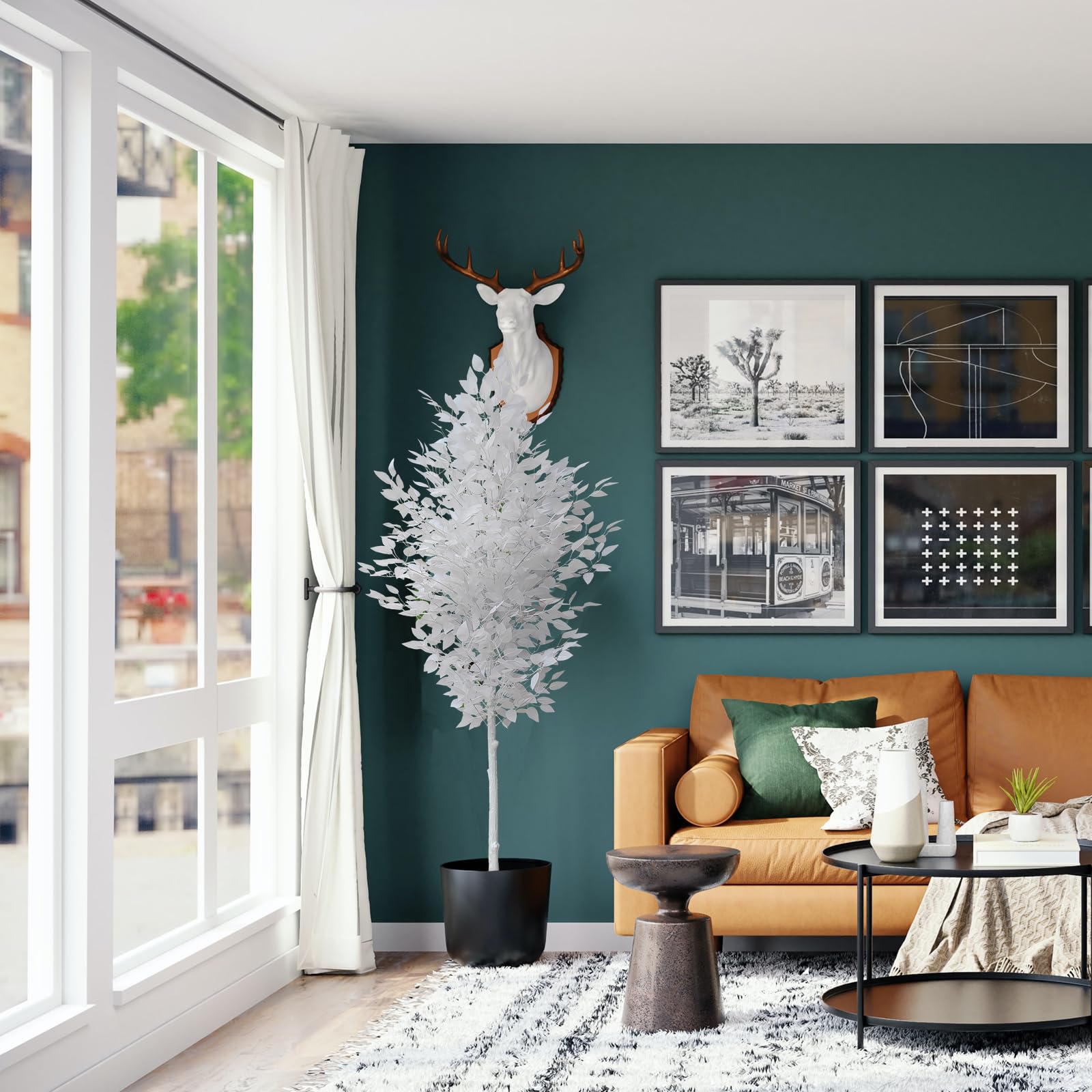 FUNORNAM 5ft Ficus Trees Artificial, Large White Fake Tree Faux Plant for Home Indoor Wedding Décor