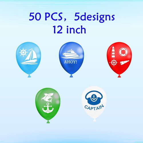 CupaPlay 50PCS Nautical Latex Balloons - Perfect for Coastal Beach Birthday & Classroom Parties