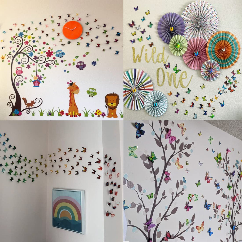 Skiennix Butterfly Wall Decor - 80 PCS Waterproof & Removable Foldable Plastic Stickers for Home & Bedroom