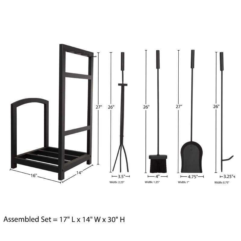 Lavish Home 5-Piece Fireplace Tool Set - Holds Wrought Iron Wood-Burning Tools - Includes Heavy-Duty Stand, Shovel, Broom, Tongs, and Poker (Black)
