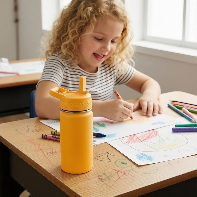 Fijinhom 12 oz Kids Water Bottle, Toddler Water Bottle with Straw, Boys&Girls Bottle for School, 304 Stainless Steel Vacuum Insulated Bottle for Kids, BPA-Free, Leak-Proof, Lilac