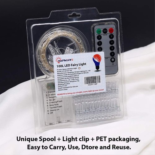 HXWEIYE 33Ft Warm White Photo Clips String Light - 100 LEDs with Timer & 8 Modes | Includes 52 Clear Clips & 12 Hooks for Bedroom Decor