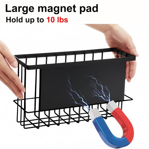 2 Pack Magnetic Basket, Magnetic Dryer Ball Holder for Laundry Room Dryer Ball Organization with 4 Caddy Adhesive Stickers, Cabinet Door Organizer for Kitchen Wrap Food Bag Tin Foil Storage, Black