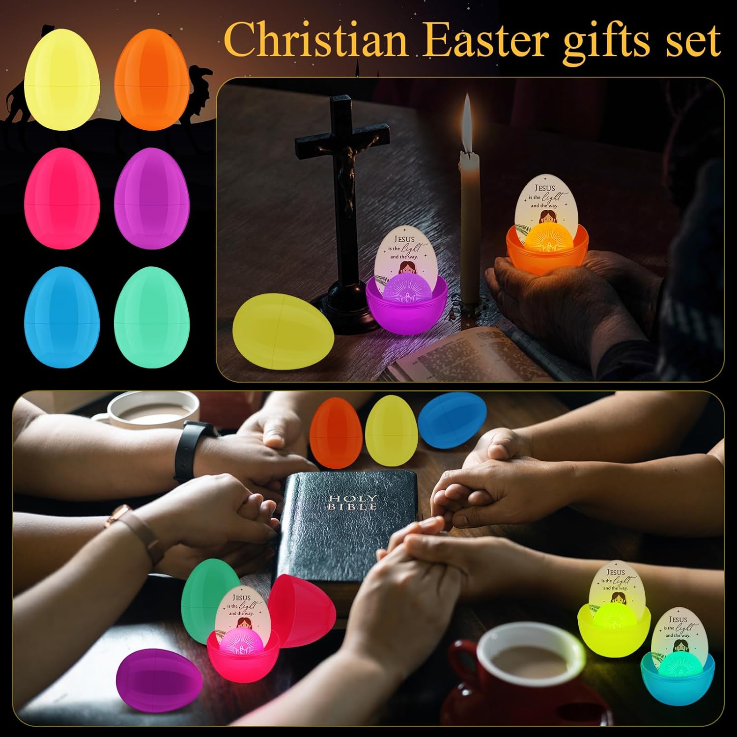 Wettarn 24-Piece Christian Easter Egg Set - Glow in The Dark Bouncy Balls & Cards | Perfect for Easter Baskets