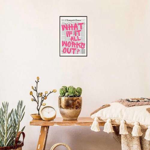 Drimiler Retro Newspaper Pink Font Poster - Positive Affirming Quote Canvas Wall Art | 16x24in Framed Decor