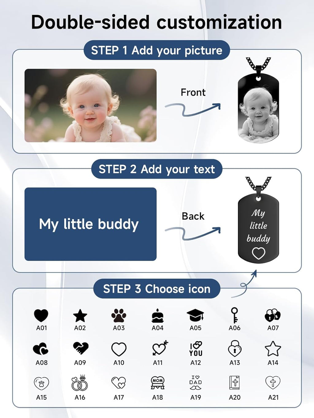 Skiennix Personalized Picture Necklace - Custom Engraved Dog Tag for Unique Gifts | Men & Women