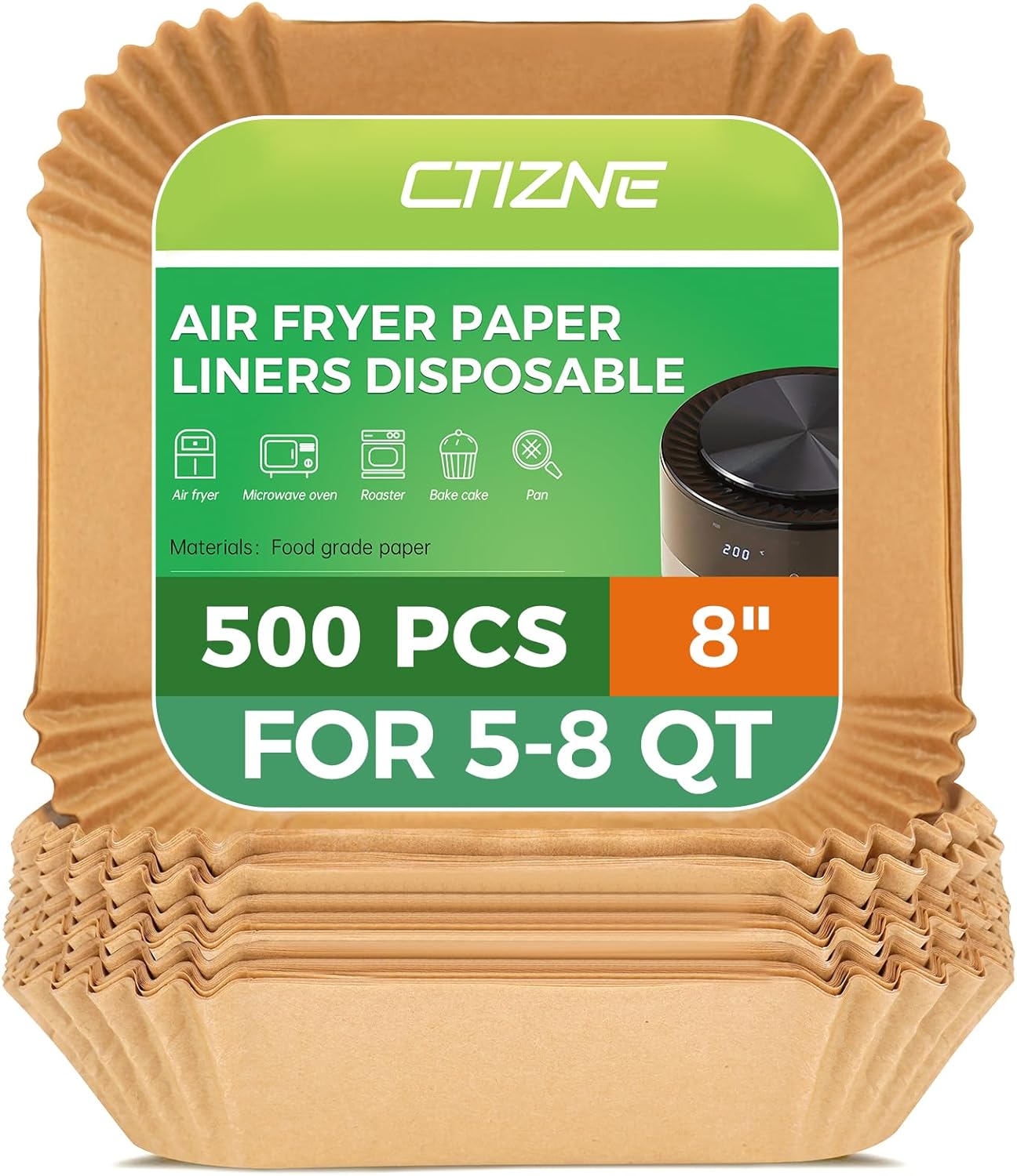 Air Fryer Liners - 500 Pcs Non-Stick 8-Inch Parchment Paper for Air Fryer & Microwave Oven