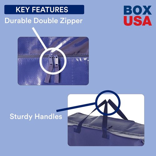 BOX USA 4-Pack Moving Bags - Heavy Duty Extra Large Storage Bags with Strong Handles & Zippers | Blue