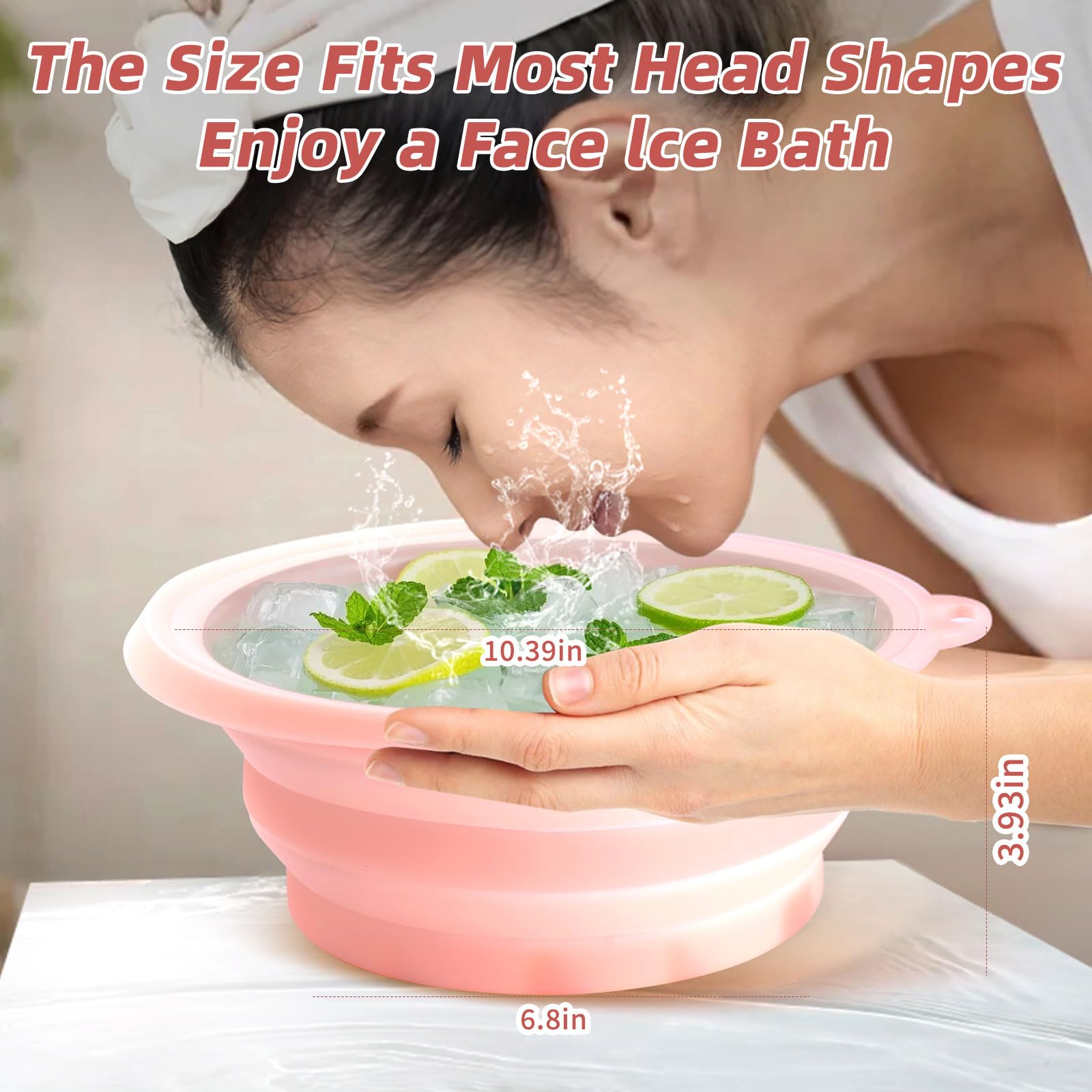Face Bowl for Ice with Built-In Icetray, Silicone Ice Facial Foldable Washbasin,Ice Bath for Face,Facial Plunge Bowl, Face Icebath at Home, Pink