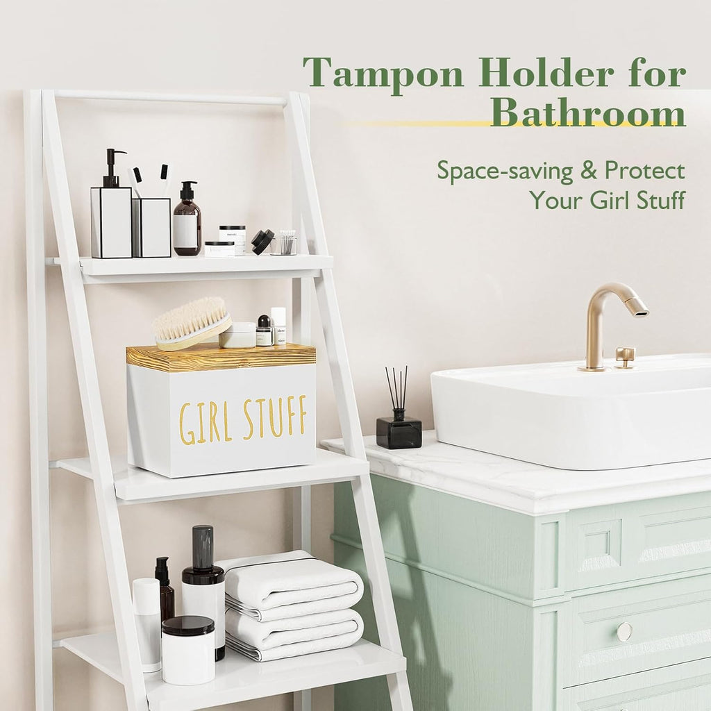 Regine Switzerland Tampon Holder - Stylish Bathroom Organizer with Hinged Lid | White Feminine Product Storage