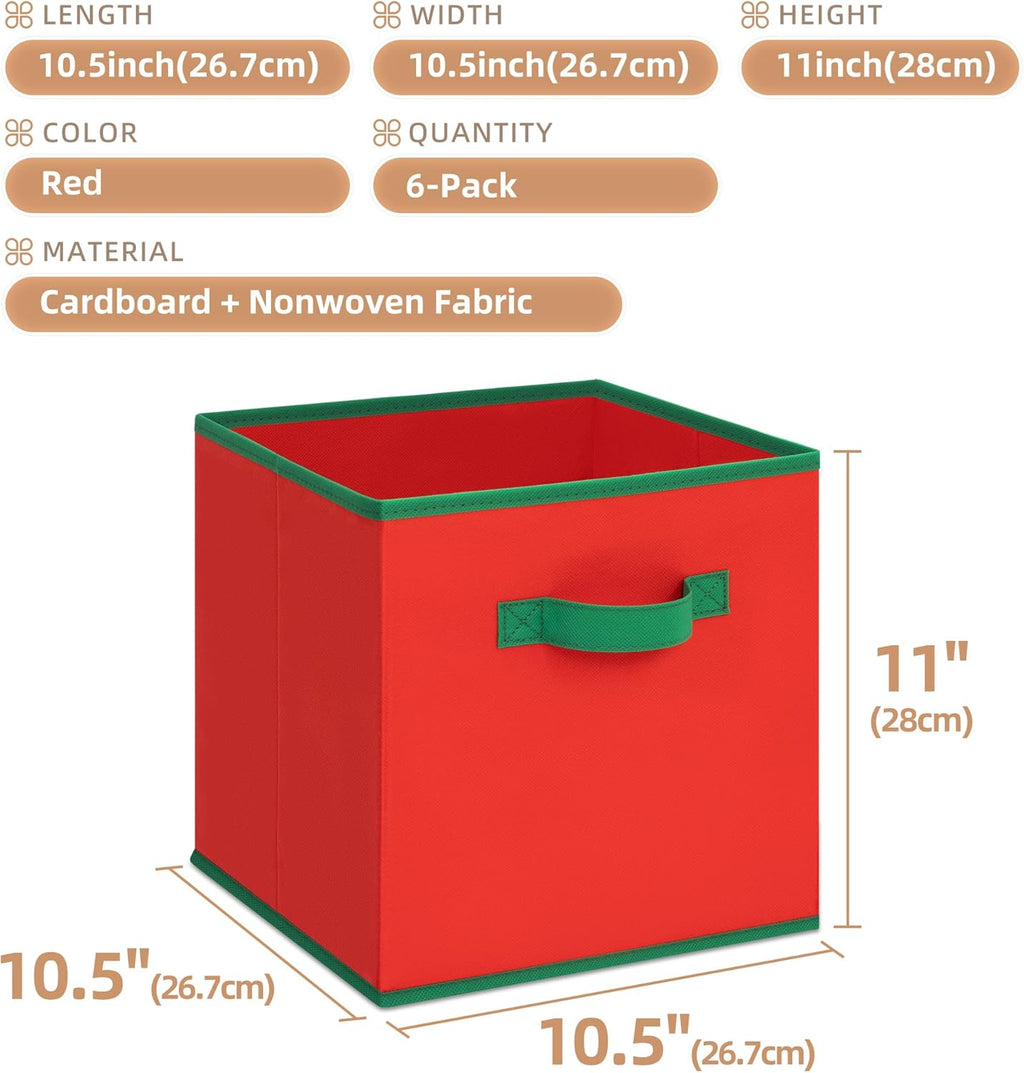 Storage Maniac Storage Cubes - Durable 11-Inch Foldable Bins | 6-Pack Red Organizers for Home & Office