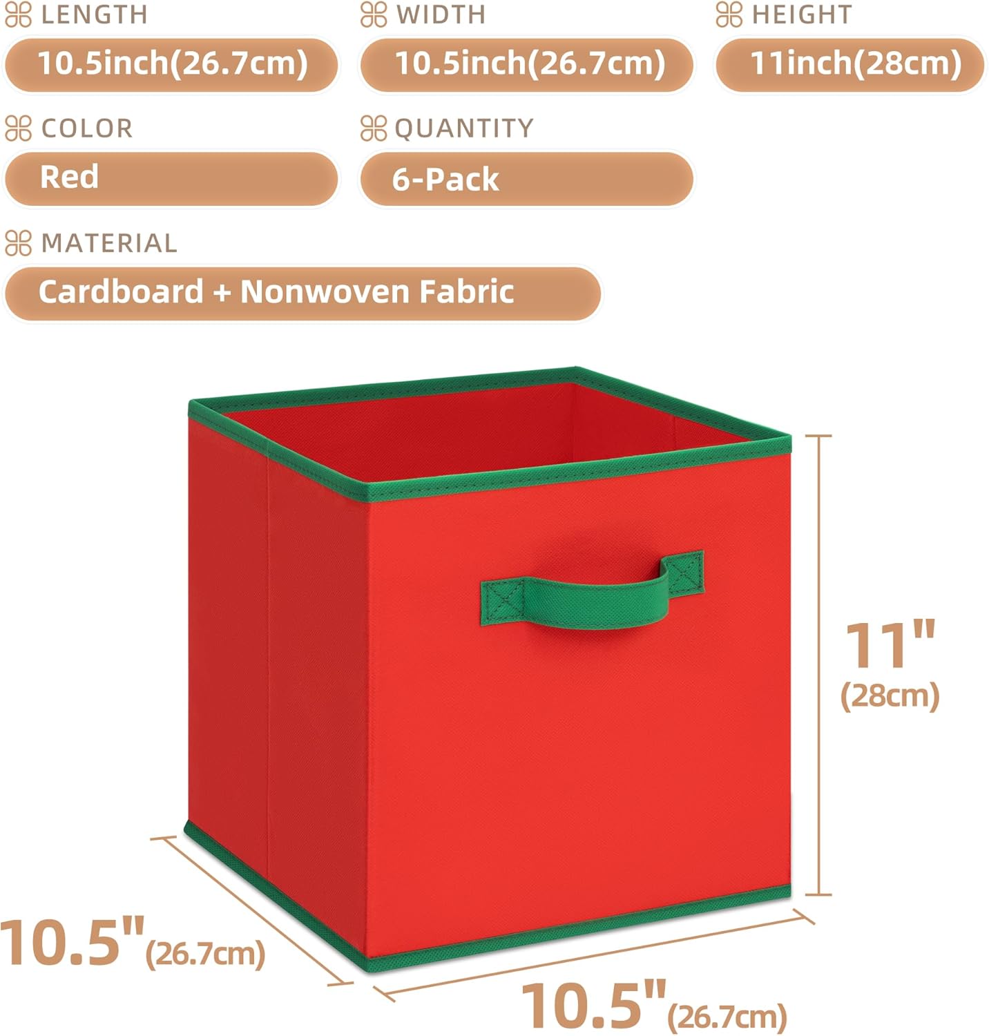 Storage Maniac Storage Cubes - Durable 11-Inch Foldable Bins | 6-Pack Red Organizers for Home & Office