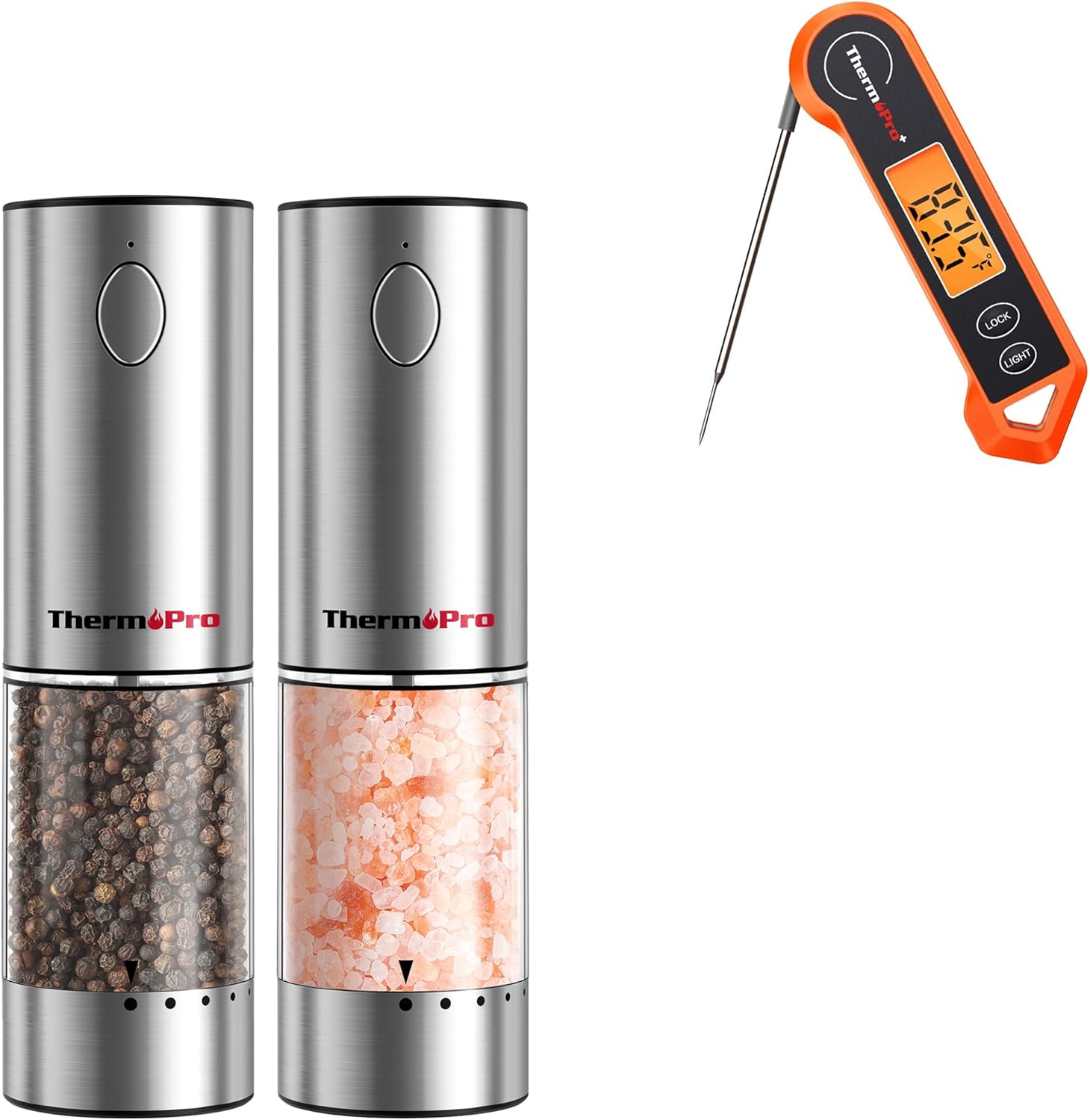 ThermoPro TP19H Digital Meat Thermometer - Ambidextrous Backlit Display for Precise Cooking | Rechargeable Salt and Pepper Grinder Set