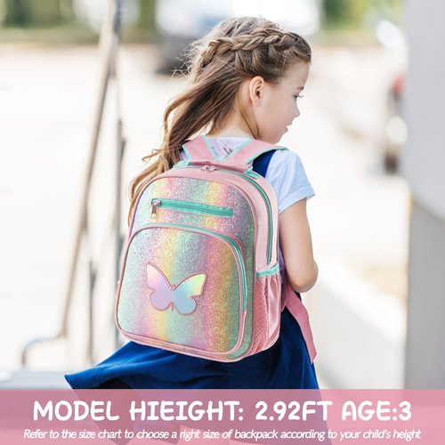 Hairao Toddler Backpack for Girls 2-4,Preschool Kindergarten Butterfly Backpacks,Small Backpack for Kids,Toddler Bookbag with Chest Strap