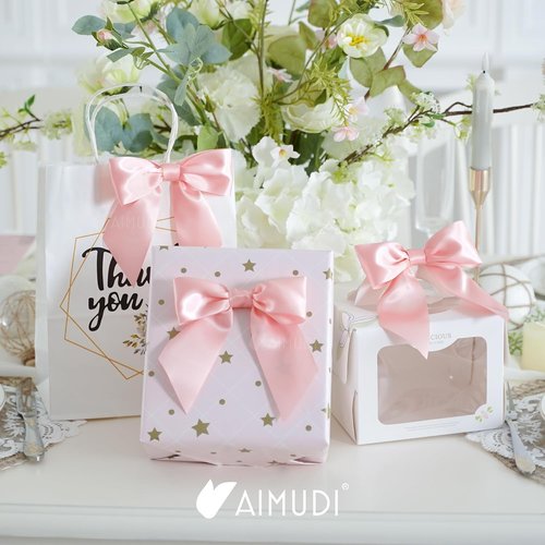 AIMUDI Satin Bows - Baby Pink 5.5" Premade Ribbon Bows for Gift Wrapping & Crafts | 24 Pack