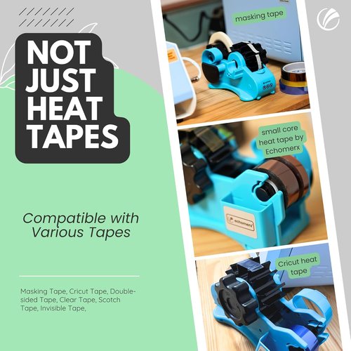 Echomerx Tape Dispenser - Multi-Roll Pre-Cut Sublimation & Heat Resistant for Cricut | 1" & 3" Large Core, Blue
